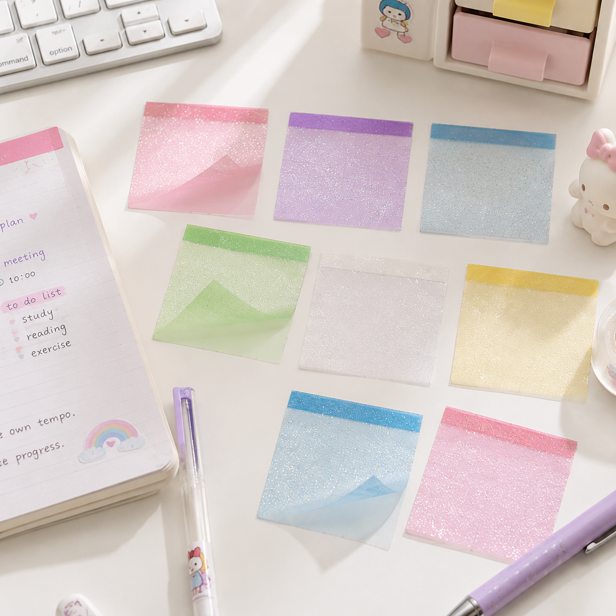 GlitterGlow Transparent Sticky Notes