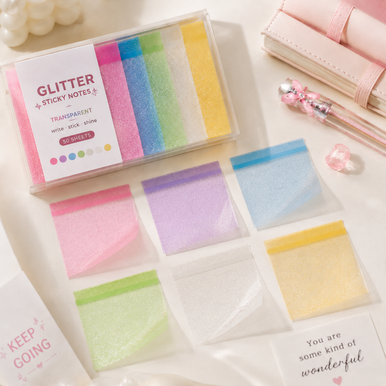 GlitterGlow Transparent Sticky Notes